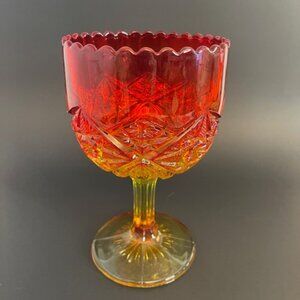 Vintage Viking Amberina Red & Orange Tawny Glass Goblet – 1950s, 8.25" Tall, Min